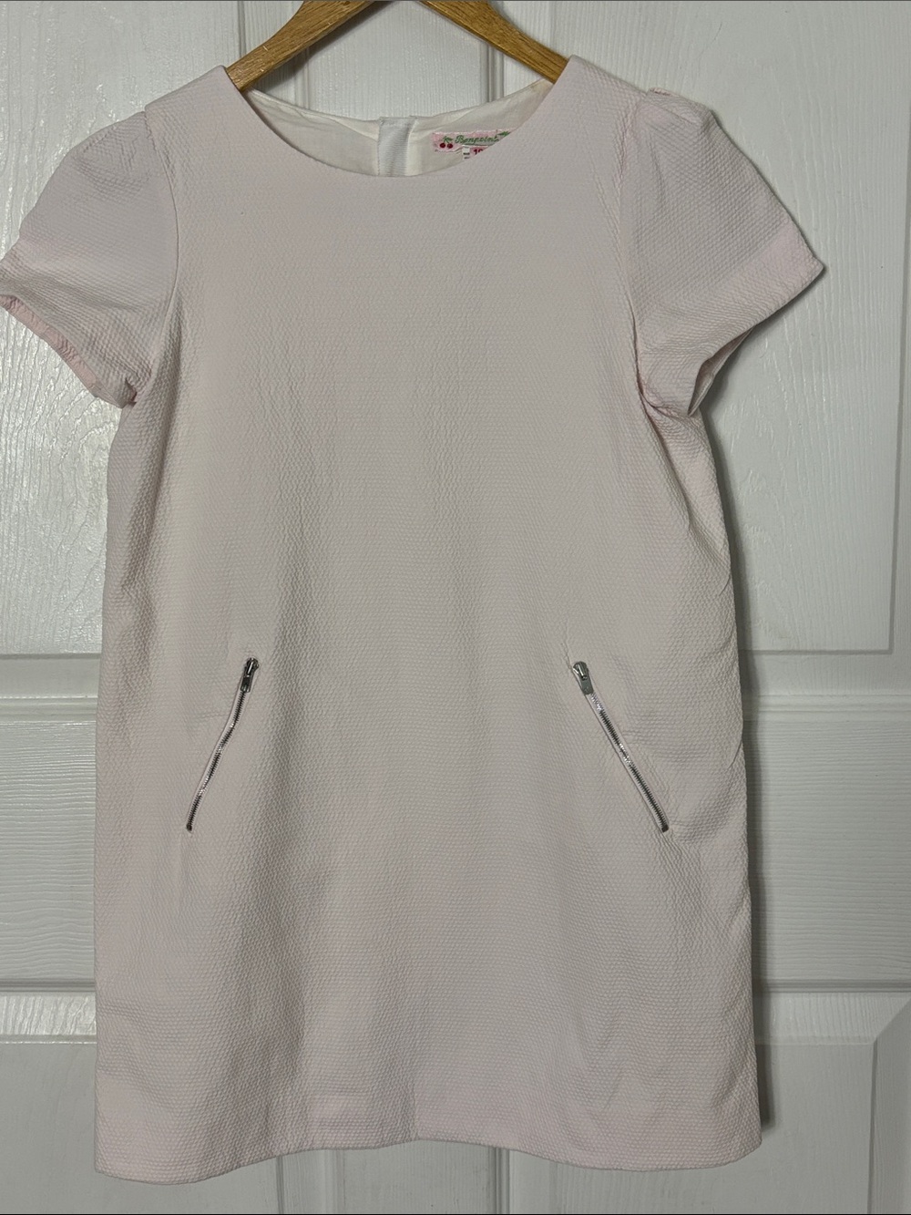 BONPOINT Pale Pink Textured Short Sleeve Shift Dress Size 12 Cotton stretch